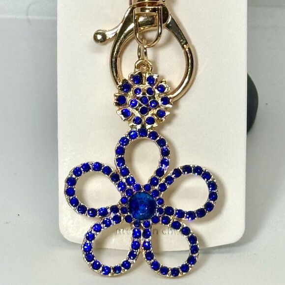 Crystal Flower Keychain Charm - Blue & Gold Accent - Picture 2 of 5